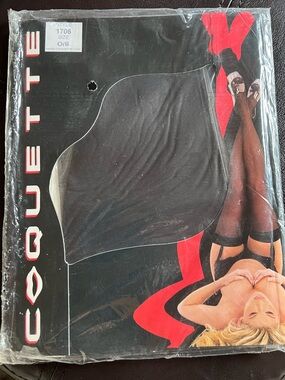 Coquette Black Thigh High Stockings O/S Sheer Nylon Hosiery BNIB